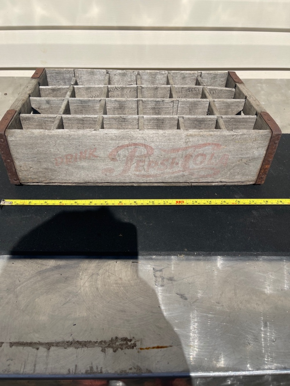 Pepsi cola bottle holder Vintage Wooden Crate Organizer in Weathered Gray by